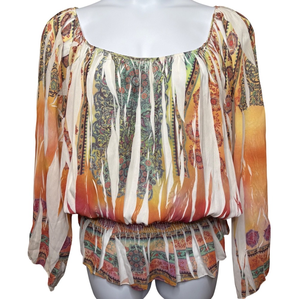 VENEZIA Womens Multi Color Paisley Smocked Peasant Top 18/20 Boho Hippie Flowy